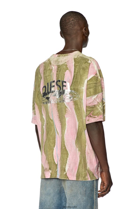 Diesel t-измиване-l2 мъже FTRH4D276 облекло зелено/розово