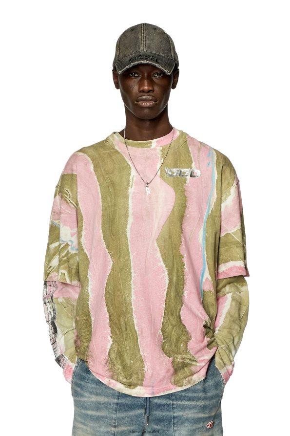 Diesel t-измиване-l2 мъже FTRH4D276 облекло зелено/розово